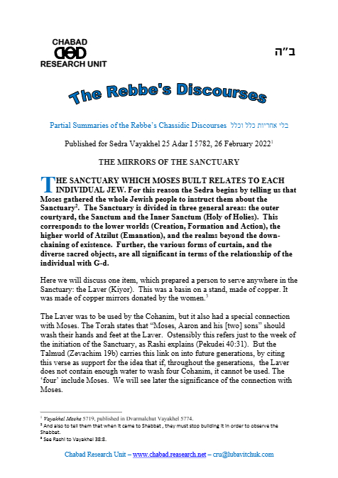 Chabad Research Unit — Parshas Vayak'hel