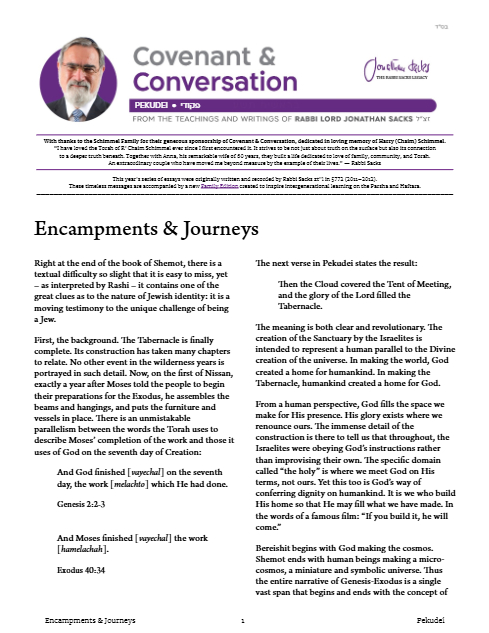 Covenant & Conversation — Parshas Pekudei