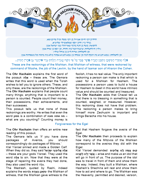 Ohr Hachaim Hakadosh — Parshas Pekudei