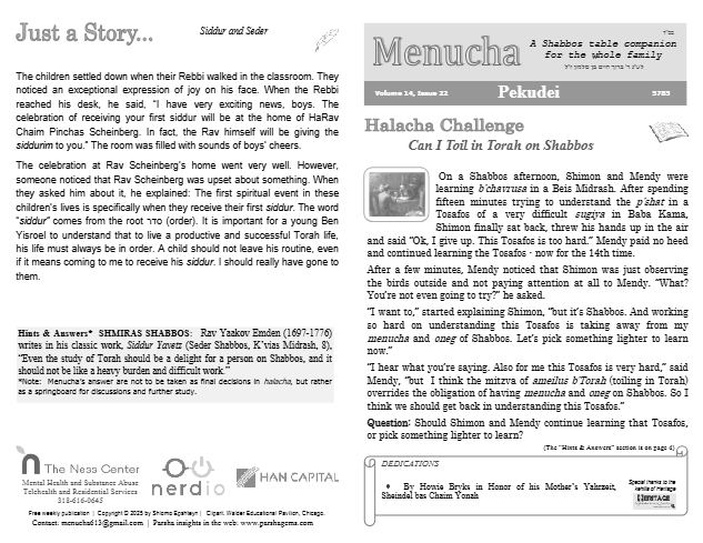 Menucha Magazine — Parshas Pekudei