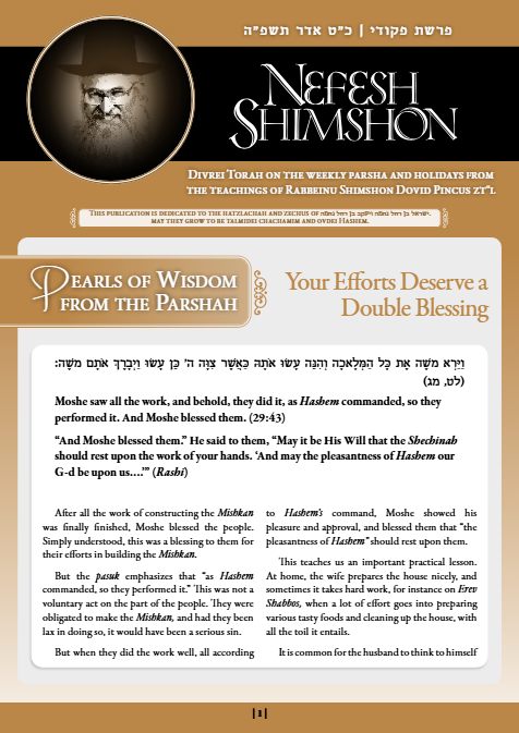 Nefesh Shimshon — Parshas Pekudei