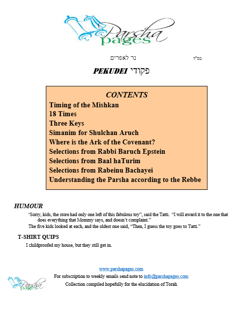 Parsha Pages — Parshas Pekudei