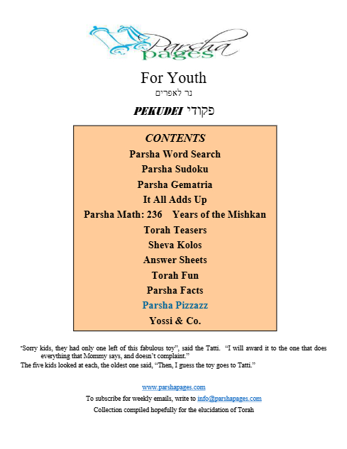 Parsha Pages Youth — Parshas Pekudei