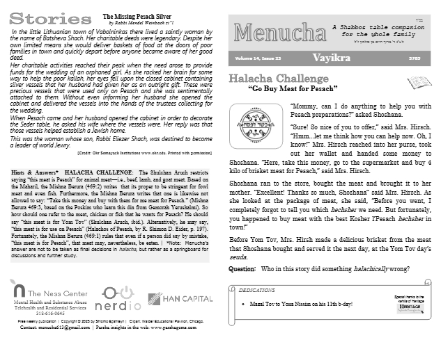 Menucha Magazine — Parshas Vayikra