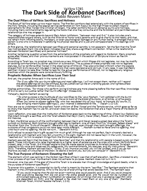 Torah Papers — Parshas Vayikra