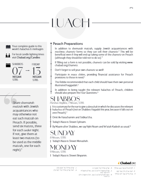Chabad.org Luach — Parshas Vayikra
