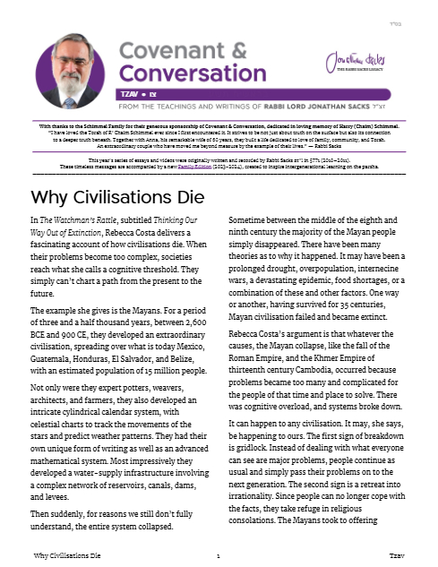 Covenant & Conversation — Parshas Tsav