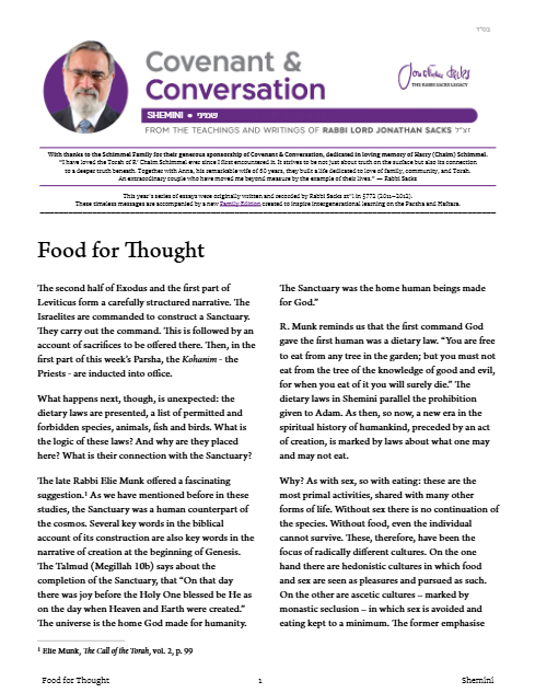 Covenant & Conversation — Parshas Shemini