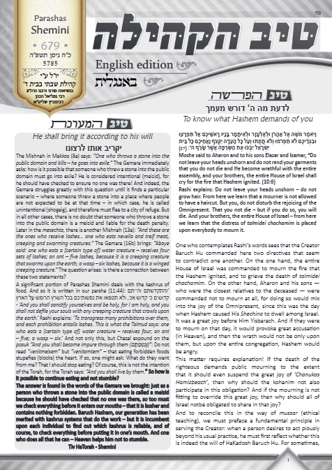 טיב הקהילה English — Parshas Shemini
