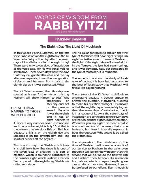 Words of Wisdom from Rabbi Yitzi — Parshas Shemini
