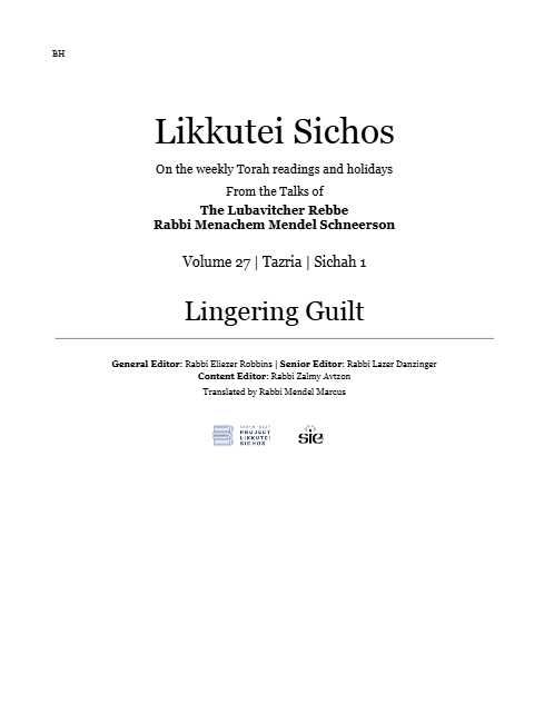 Lessons in Likutay Torah — Parshas Tazria-Metzora
