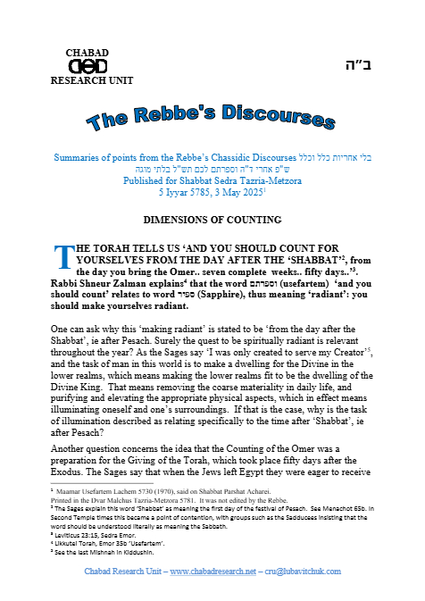 Chabad Research Unit — Parshas Tazria-Metzora