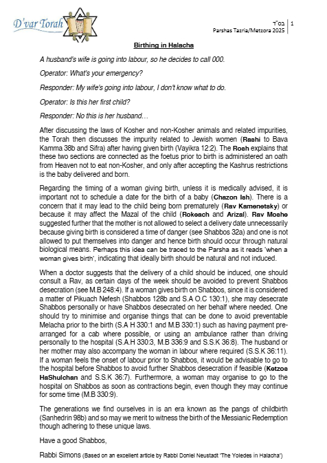 Torah Papers — Parshas Tazria-Metzora