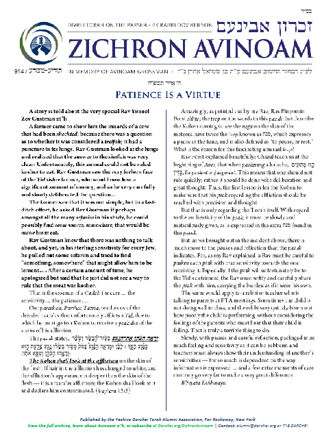 Zichron Avinoam — Parshas Tazria-Metzora