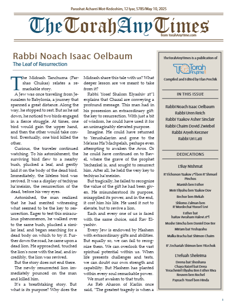 The Torah Anytimes — Parshas Acharei Mos-Kedoshim
