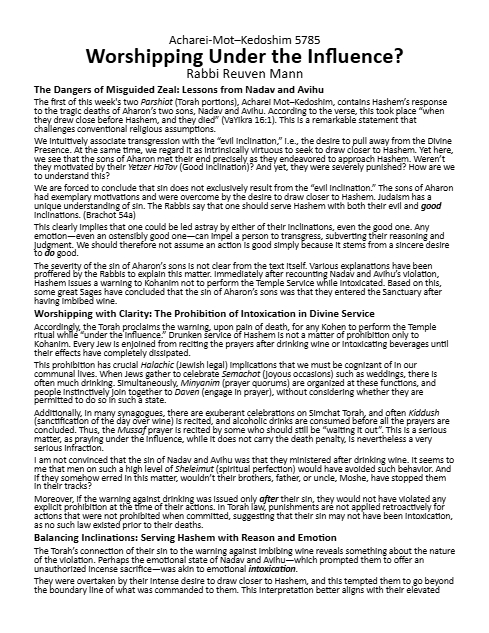 Torah Papers — Parshas Acharei Mos-Kedoshim