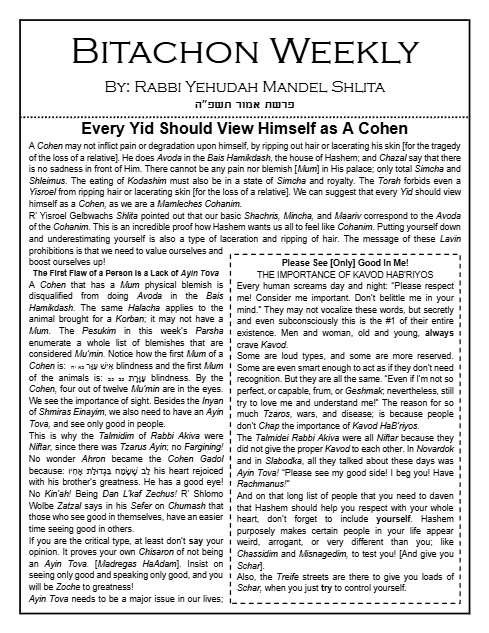 Bitachon Weekly — Parshas Emor