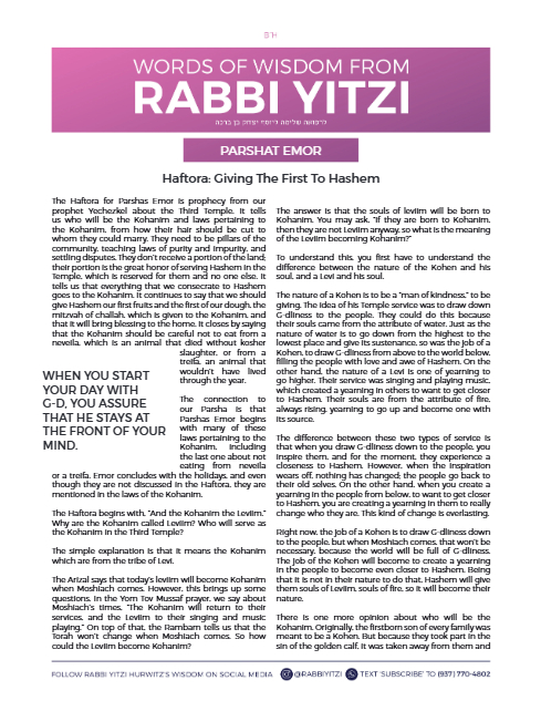 Words of Wisdom from Rabbi Yitzi — Parshas Emor