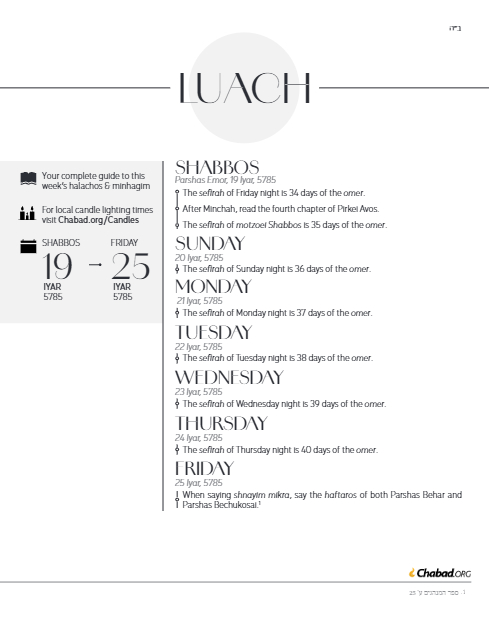 Chabad.org Luach — Parshas Emor