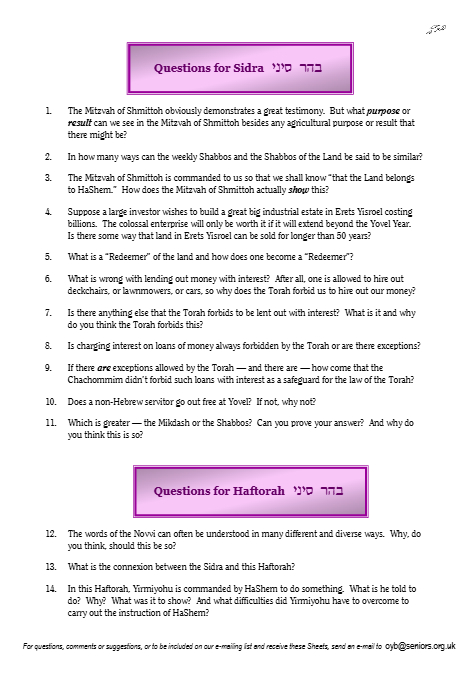 Questions on the Sidra — Parshas Behar-Bechukosai