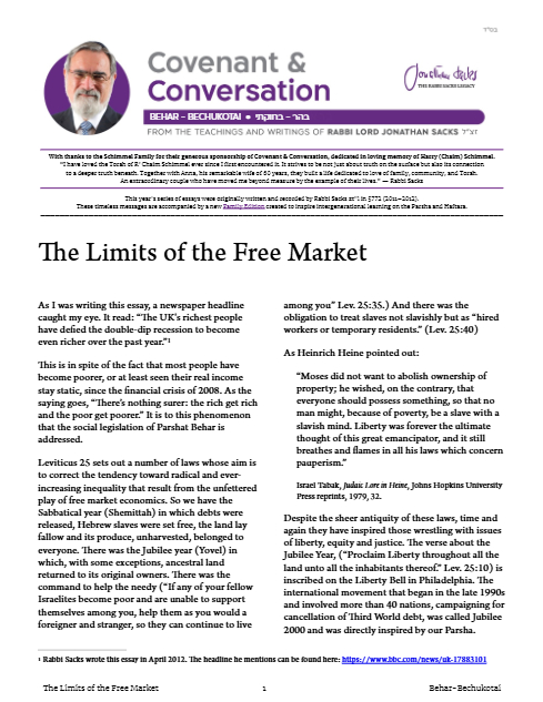 Covenant & Conversation — Parshas Behar-Bechukosai
