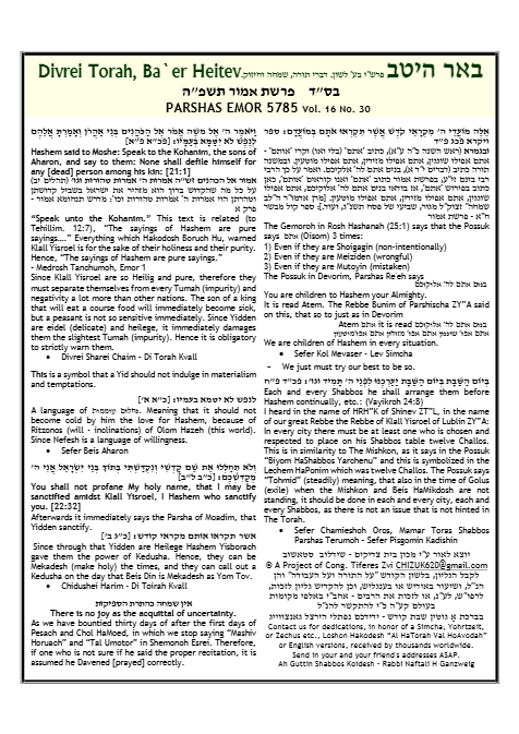 Torah Papers — Parshas Behar-Bechukosai