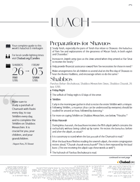 Chabad.org Luach — Parshas Behar-Bechukosai