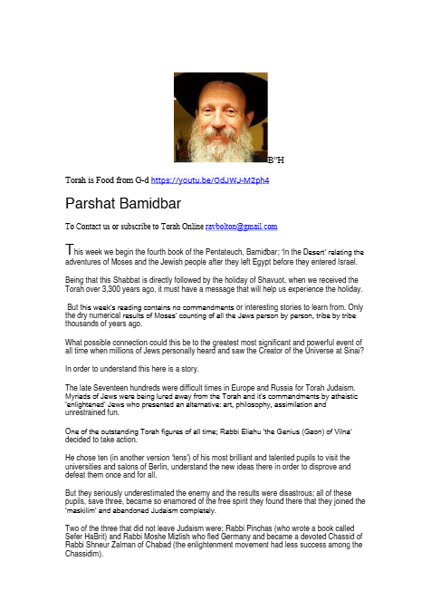 Rabbi Tuvia Bolton — Parshas Bamidbar