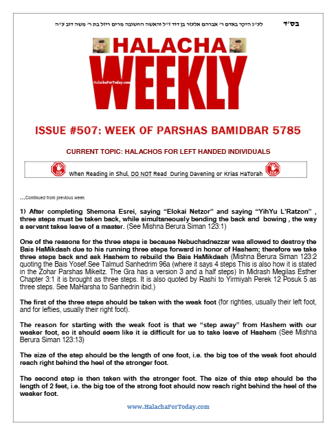 Halacha Weekly — Parshas Bamidbar