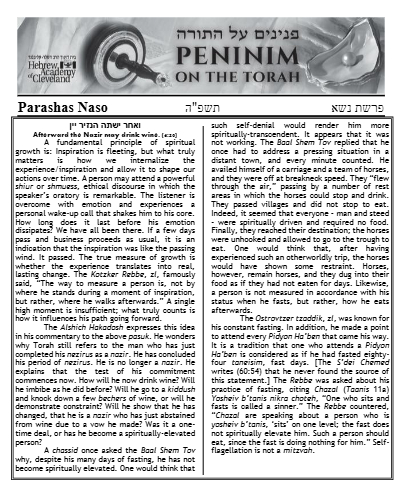 Peninim on the Torah — Parshas Naso