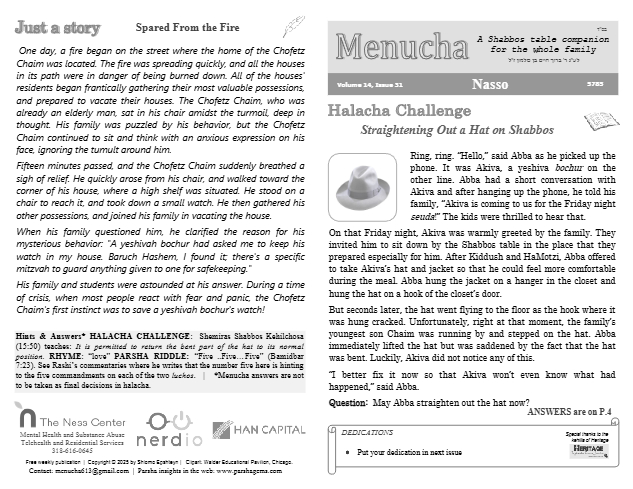 Menucha Magazine — Parshas Naso