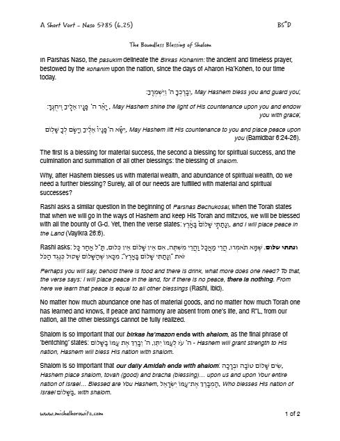 Michal Horowitz - Shiurim & Classes — Parshas Naso