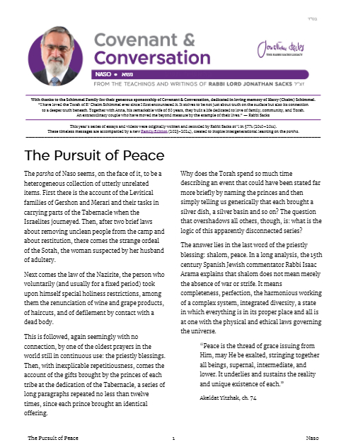 Covenant & Conversation — Parshas Naso