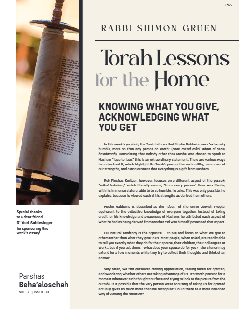 Torah Lessons for the Home — Parshas Behaalotcha