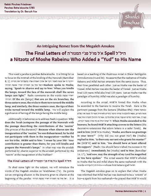 Shvilei Pinchas — Parshas Behaalotcha