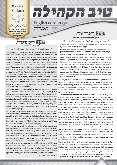טיב הקהילה English — Parshas Shlach