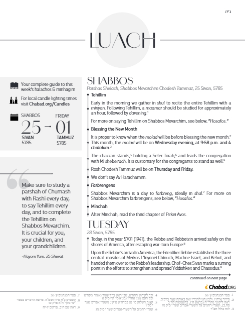 Chabad.org Luach — Parshas Shlach