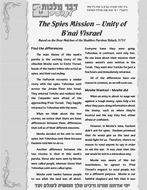 Dvar Malchus for Kids — Parshas Shlach