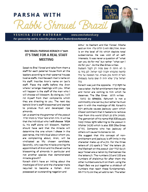 Parsha with Rabbi Shmuel Brazil — Parshas Korach