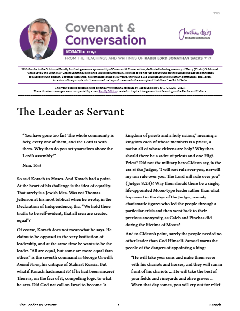 Covenant & Conversation — Parshas Korach