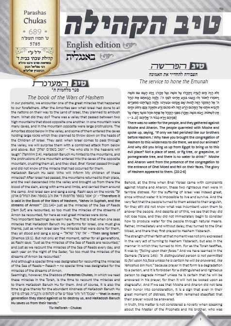 טיב הקהילה English — Parshas Chukas
