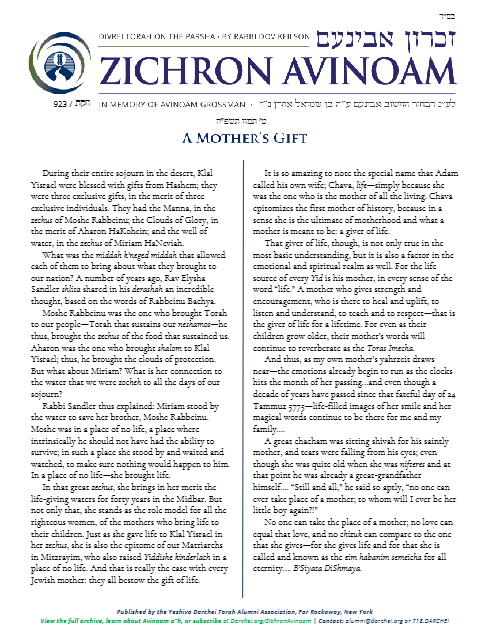 Zichron Avinoam — Parshas Chukas
