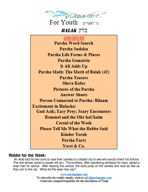 Parsha Pages Youth — Parshas Balak