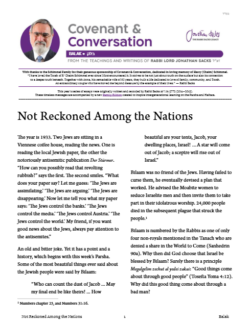 Covenant & Conversation — Parshas Balak