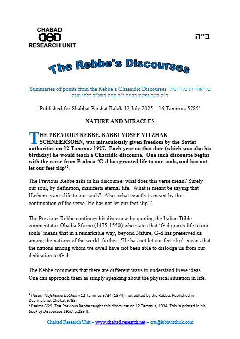 Chabad Research Unit — Parshas Balak