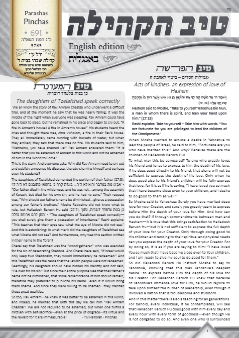 טיב הקהילה English — Parshas Pinchas