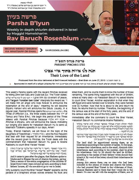 Parsha B'Iyun — Parshas Pinchas