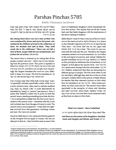 Torah Papers — Parshas Pinchas