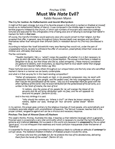 Torah Papers — Parshas Pinchas