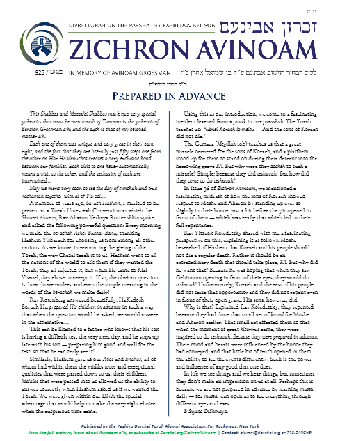 Zichron Avinoam — Parshas Pinchas